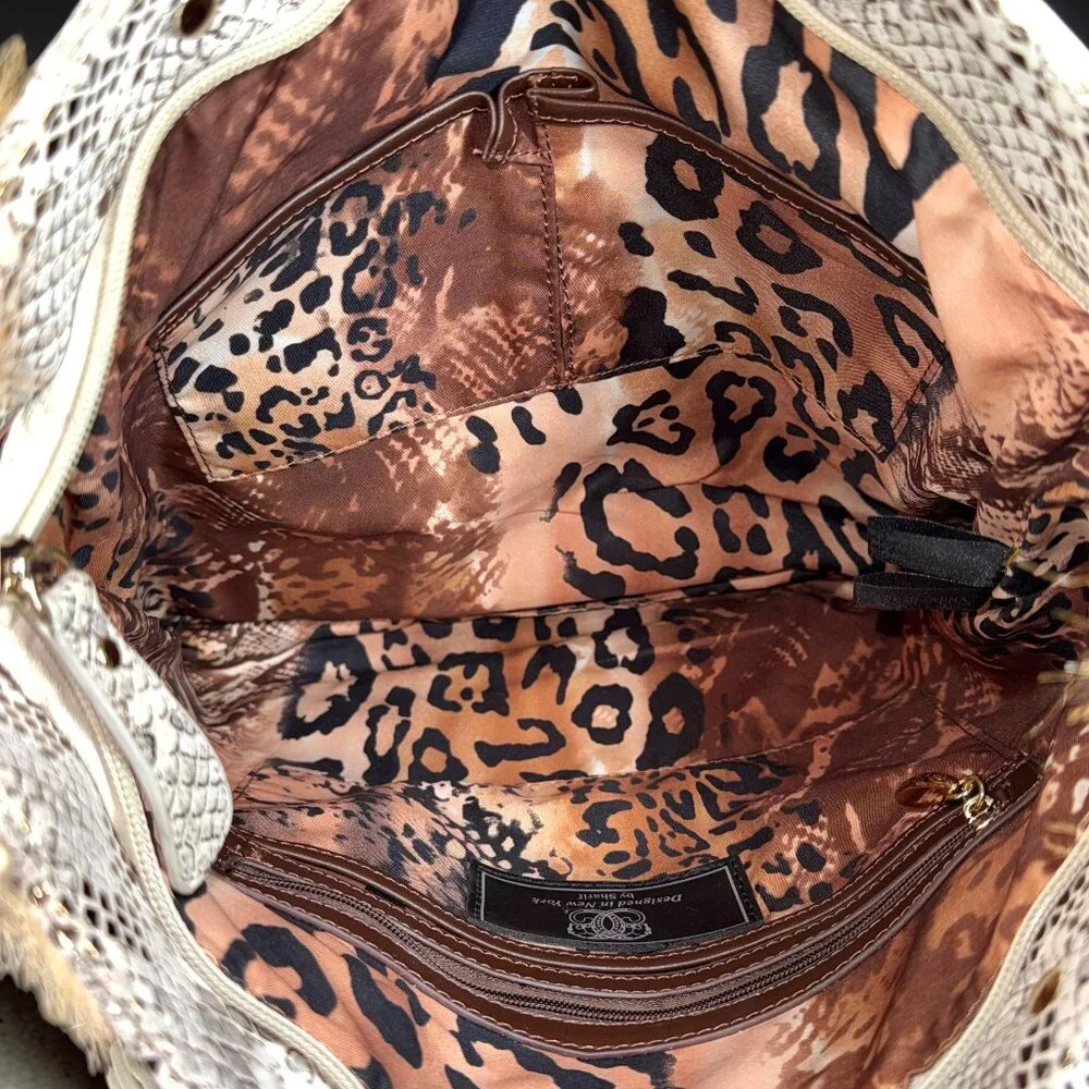 Sharif Studio Rare Snake Embossed Leather & Faux Fur Trimmed Shoulder Tote Bag